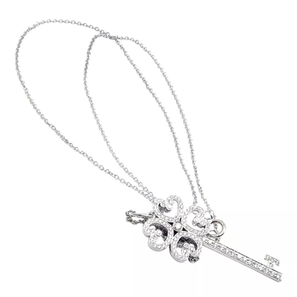 Tiffany & Co Platinum & 18k White Gold Enchant Quatra Heart Key Pendant Necklace